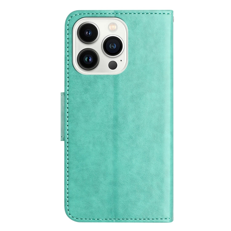 For iPhone 16 Pro Max Butterfly Flower Pattern Flip Leather Phone Case(Green) - iPhone 16 Pro Max Cases by buy2fix | Online Shopping UK | buy2fix