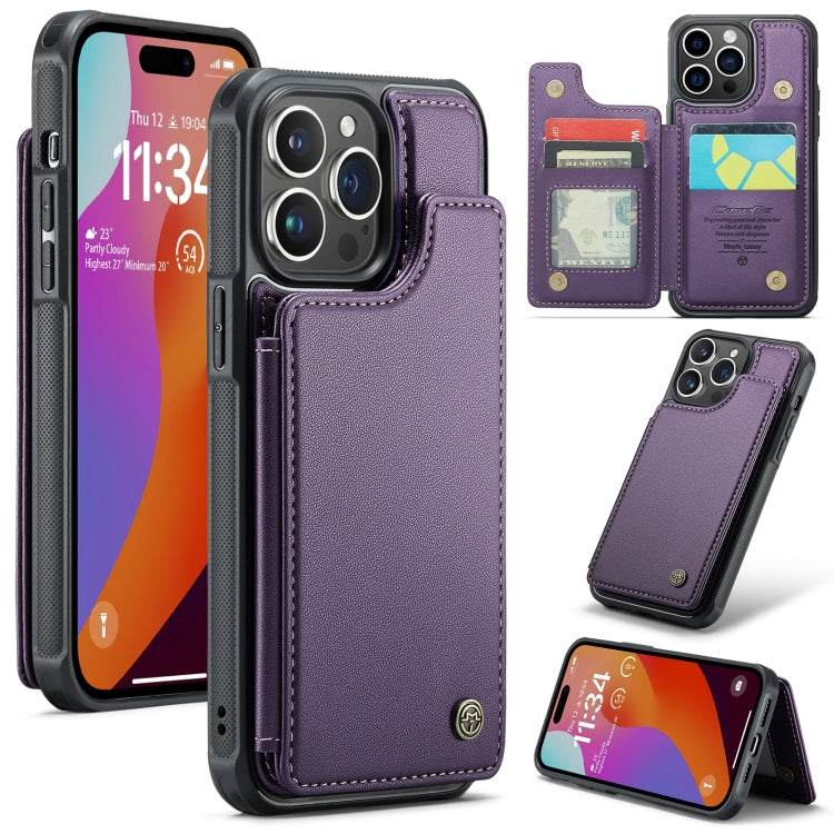 For iPhone 15 Pro CaseMe C22 Card Slots Holder RFID Anti-theft Phone Case(Purple) - iPhone 15 Pro Cases by CaseMe | Online Shopping UK | buy2fix