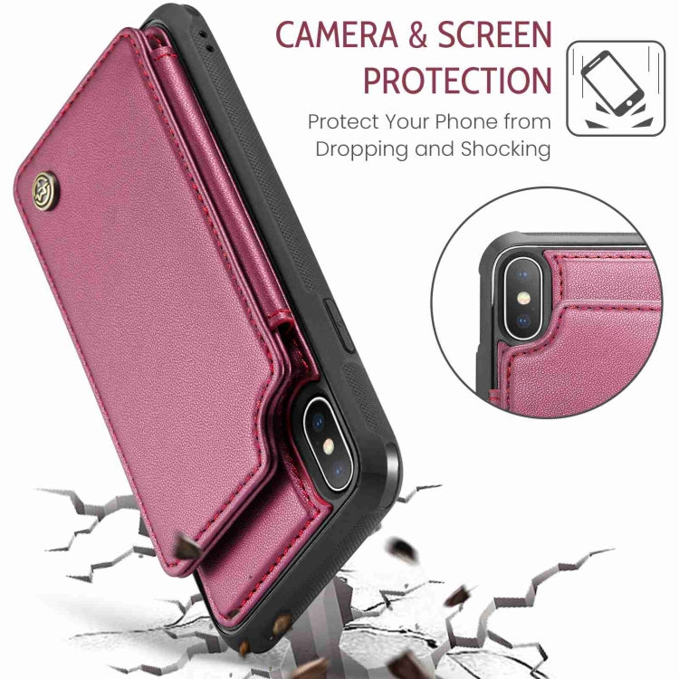 For iPhone XS / X CaseMe C22 Card Slots Holder RFID Anti-theft Phone Case(Wine Red) - More iPhone Cases by CaseMe | Online Shopping UK | buy2fix