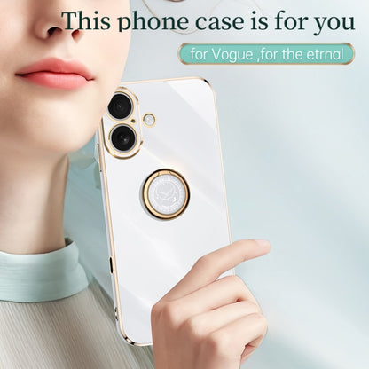 For iPhone 16 Plus XINLI Straight Edge 6D Electroplate TPU Phone Case with Ring Holder(Mint Green) - iPhone 16 Plus Cases by XINLI | Online Shopping UK | buy2fix