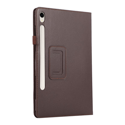 For Samsung Galaxy Tab S9 Litchi Texture Leather Tablet Case with Holder(Brown) - Other Galaxy Tab PC by buy2fix | Online Shopping UK | buy2fix