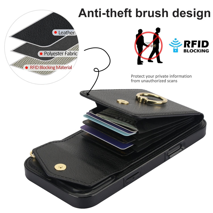 For iPhone 16 Pro Max Ring Holder RFID Card Slot Phone Case(Black) - iPhone 16 Pro Max Cases by buy2fix | Online Shopping UK | buy2fix