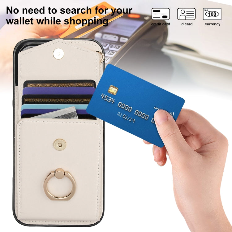 For iPhone 16 Pro Ring Holder RFID Card Slot Phone Case(Beige) - iPhone 16 Pro Cases by buy2fix | Online Shopping UK | buy2fix