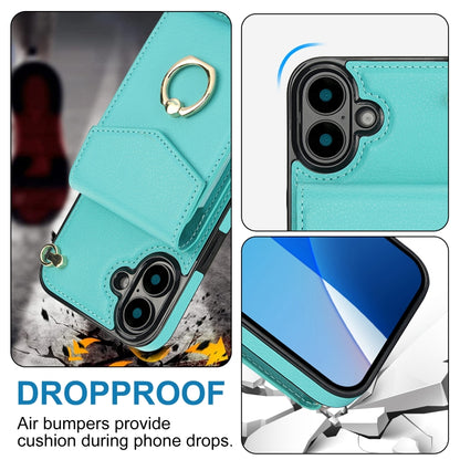 For iPhone 16 Ring Holder RFID Card Slot Phone Case(Mint Green) - iPhone 16 Cases by buy2fix | Online Shopping UK | buy2fix