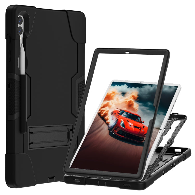 For Samsung Galaxy Tab S9+ Contrast Color Silicone PC Tablet Case with Holder(Black) - Galaxy Tab S9+ Cases by buy2fix | Online Shopping UK | buy2fix