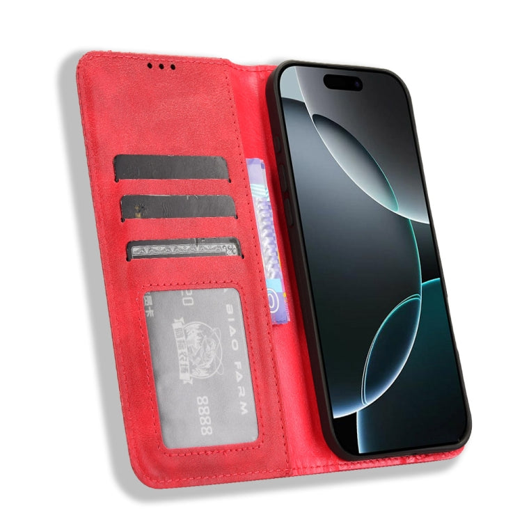 For iPhone 16 Pro Magnetic Buckle Retro Texture Leather Phone Case(Red) - iPhone 16 Pro Cases by buy2fix | Online Shopping UK | buy2fix