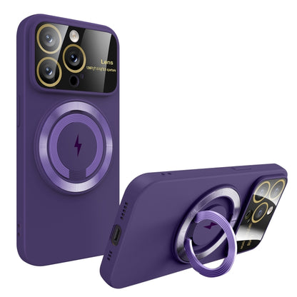 For iPhone 12 Pro Large Window MagSafe Magnetic Holder Phone Case(Dark Purple) - iPhone 12 / 12 Pro Cases by buy2fix | Online Shopping UK | buy2fix