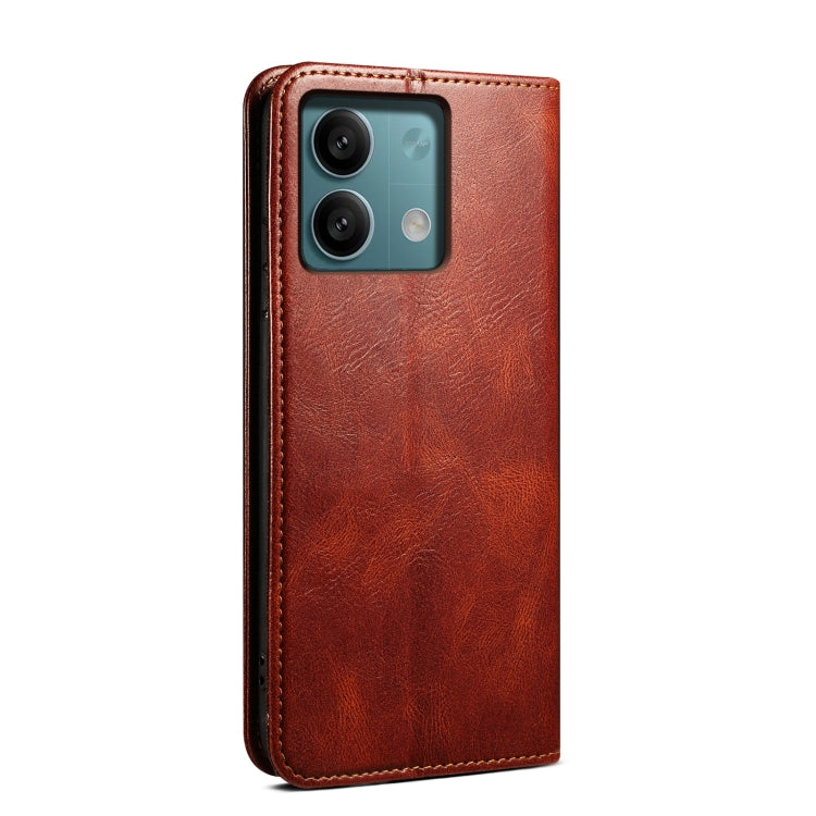 For Xiaomi Redmi Note 13 4G Global Oil Wax Crazy Horse Texture Leather Phone Case(Brown) - Note 13 Cases by buy2fix | Online Shopping UK | buy2fix