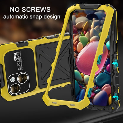 For iPhone 15 R-JUST Metal + Silicone + Tempered Glass Life Waterproof Phone Case with Holder(Yellow) - iPhone 15 Cases by R-JUST | Online Shopping UK | buy2fix