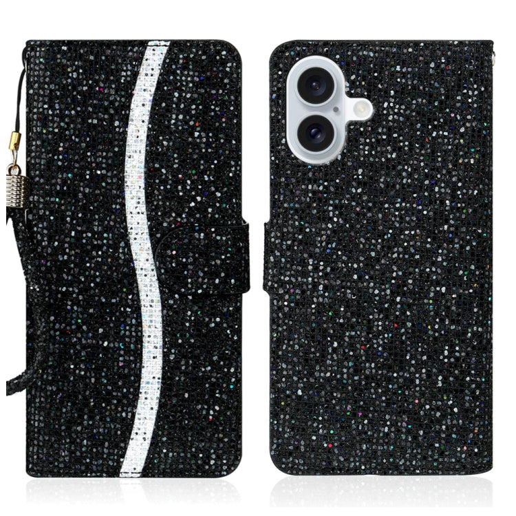 For iPhone 16 Plus Glitter Powder Filp Leather Phone Case(Black) - iPhone 16 Plus Cases by buy2fix | Online Shopping UK | buy2fix