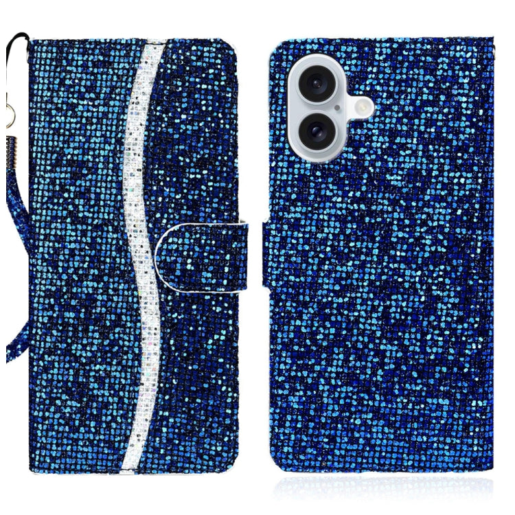 For iPhone 16 Glitter Powder Filp Leather Phone Case(Blue) - iPhone 16 Cases by buy2fix | Online Shopping UK | buy2fix