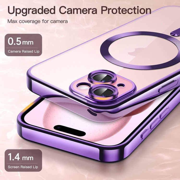 For iPhone 14 Magsafe Magnetic Transparent Electroplated TPU Phone Case(Purple) - iPhone 14 Cases by buy2fix | Online Shopping UK | buy2fix