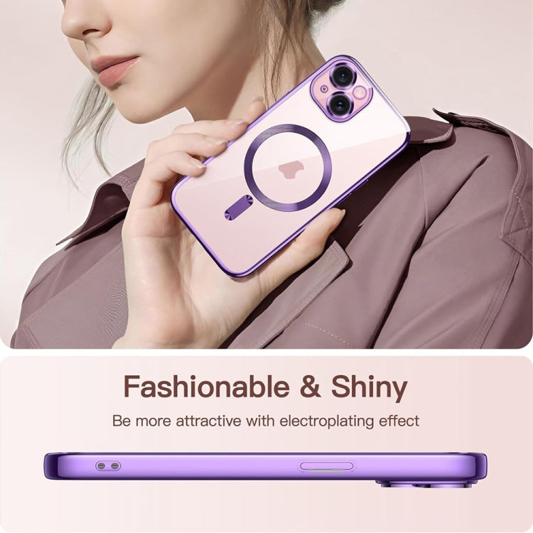 For iPhone 14 Magsafe Magnetic Transparent Electroplated TPU Phone Case(Purple) - iPhone 14 Cases by buy2fix | Online Shopping UK | buy2fix