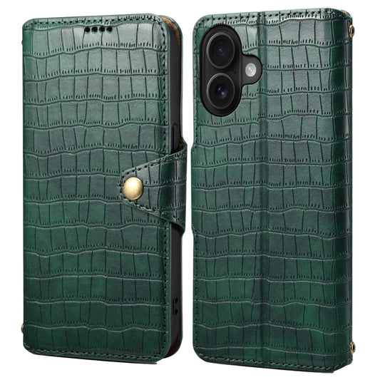 For iPhone 16 Denior Crocodile Texture Oil Edge Leather Phone Case(Green) - iPhone 16 Cases by Denior | Online Shopping UK | buy2fix