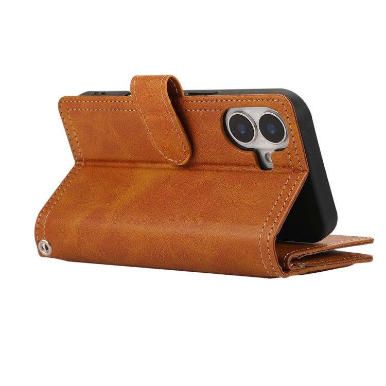 For iPhone 16 Wristband Card Slot Leather Phone Case(Brown) - iPhone 16 Cases by buy2fix | Online Shopping UK | buy2fix