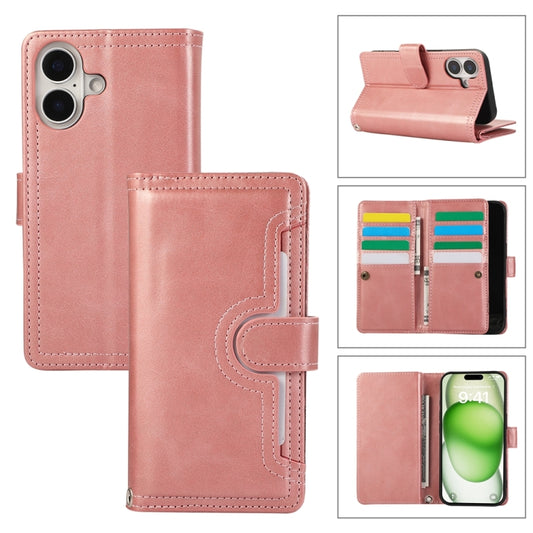 For iPhone 16 Wristband Card Slot Leather Phone Case(Rose Gold) - iPhone 16 Cases by buy2fix | Online Shopping UK | buy2fix