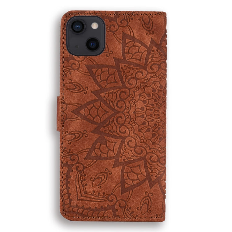 For iPhone 16 Pro Max Mandala Embossed Dual-Fold Calf Leather Phone Case(Brown) - iPhone 16 Pro Max Cases by buy2fix | Online Shopping UK | buy2fix