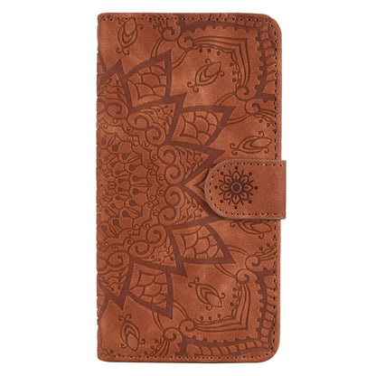 For iPhone 16 Pro Mandala Embossed Dual-Fold Calf Leather Phone Case(Brown) - iPhone 16 Pro Cases by buy2fix | Online Shopping UK | buy2fix