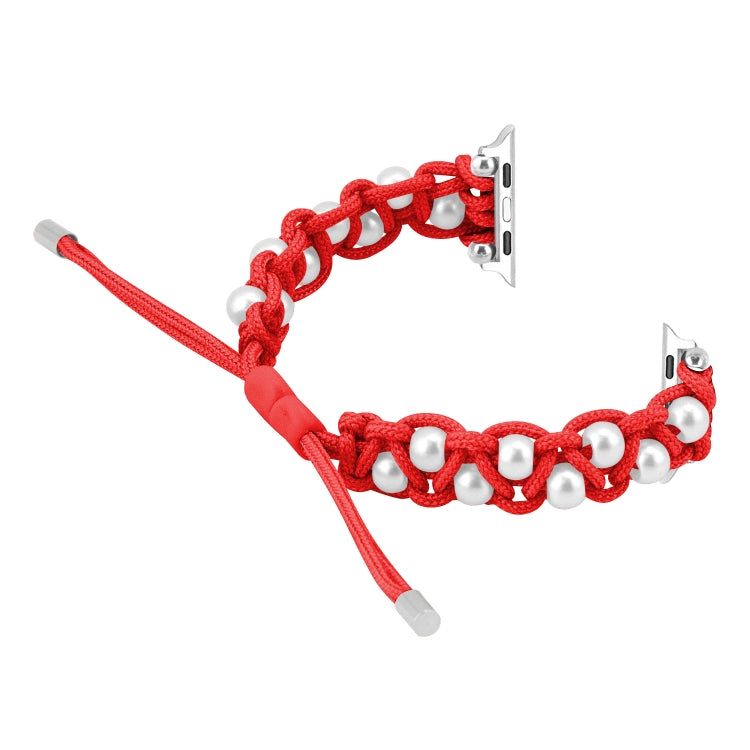 For Apple Watch Ultra 2 49mm Paracord Gypsophila Beads Drawstring Braided Watch Band(Red) - Watch Bands by buy2fix | Online Shopping UK | buy2fix