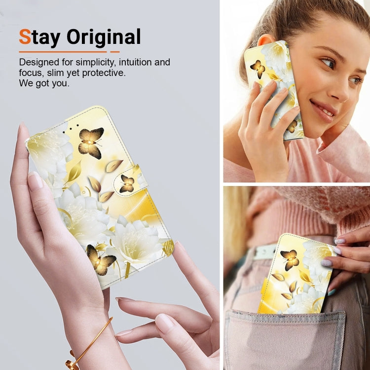 For iPhone 16 Pro Crystal Texture Colored Drawing Leather Phone Case(Gold Butterfly Epiphyllum) - iPhone 16 Pro Cases by buy2fix | Online Shopping UK | buy2fix