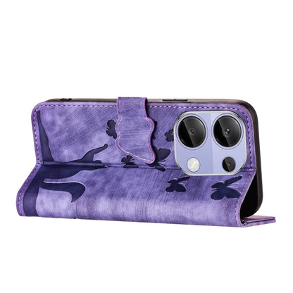 For Xiaomi Redmi Note 13 Pro 4G Butterfly Cat Embossing Flip Leather Phone Case(Purple) - Note 13 Pro Cases by buy2fix | Online Shopping UK | buy2fix