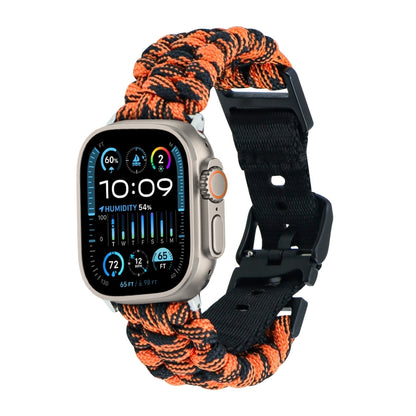 For Apple Watch Ultra 49mm Paracord Plain Braided Webbing Buckle Watch Band(Black Orange) - Watch Bands by buy2fix | Online Shopping UK | buy2fix