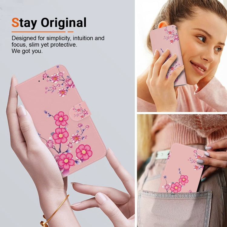 For Motorola Moto G Power 5G 2024 Crystal Texture Colored Drawing Leather Phone Case(Cherry Blossoms) - Motorola Cases by buy2fix | Online Shopping UK | buy2fix