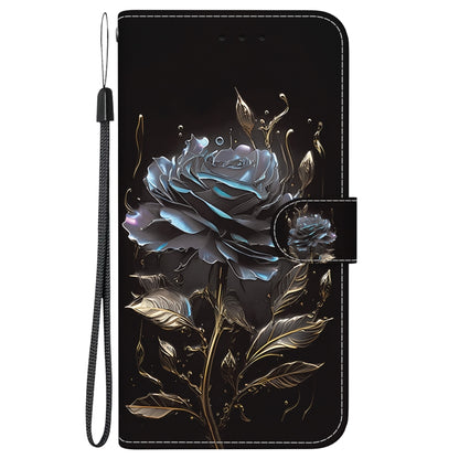 For Realme C67 4G Global Crystal Texture Colored Drawing Leather Phone Case(Black Rose) - C67 Cases by buy2fix | Online Shopping UK | buy2fix