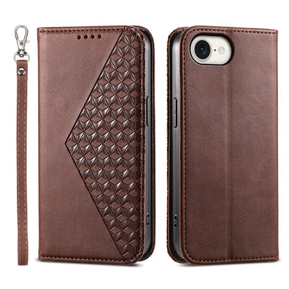 For iPhone SE 2024 Cubic Grid Calf Texture Magnetic Leather Phone Case(Brown) - More iPhone Cases by buy2fix | Online Shopping UK | buy2fix