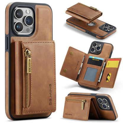 For iPhone 15 Pro DG.MING M5 Series Zip RFID Multi Card Detachable Leather Phone Case(Brown) - iPhone 15 Pro Cases by DG.MING | Online Shopping UK | buy2fix