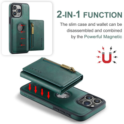 For iPhone 15 Pro DG.MING M5 Series Zip RFID Multi Card Detachable Leather Phone Case(Green) - iPhone 15 Pro Cases by DG.MING | Online Shopping UK | buy2fix