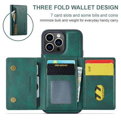 For iPhone 15 Pro DG.MING M5 Series Zip RFID Multi Card Detachable Leather Phone Case(Green) - iPhone 15 Pro Cases by DG.MING | Online Shopping UK | buy2fix