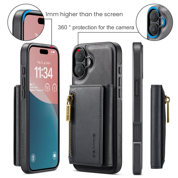 For iPhone 16 Plus DG.MING M5 Series Zip RFID Multi Card Detachable Leather Phone Case(Black) - iPhone 16 Plus Cases by DG.MING | Online Shopping UK | buy2fix