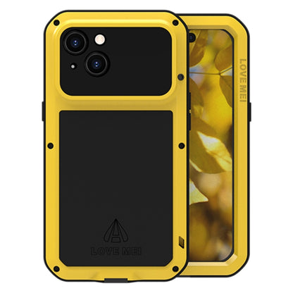 For iPhone 15 LOVE MEI Metal Shockproof Life Waterproof Dustproof Phone Case(Yellow) - iPhone 15 Cases by LOVE MEI | Online Shopping UK | buy2fix