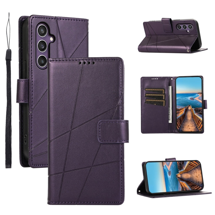 For Samsung Galaxy S24+ 5G PU Genuine Leather Texture Embossed Line Phone Case(Purple) - Galaxy S24+ 5G Cases by buy2fix | Online Shopping UK | buy2fix