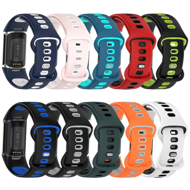 For Fitbit Charge 6 Two Color Silicone Watch Band(Black Blue) - Watch Bands by buy2fix | Online Shopping UK | buy2fix