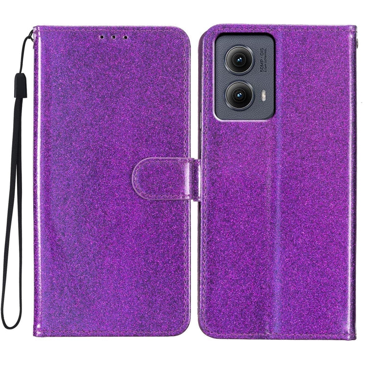 For Motorola Edge 2024 Glitter Powder Flip Leather Phone Case(Purple) - Motorola Cases by buy2fix | Online Shopping UK | buy2fix