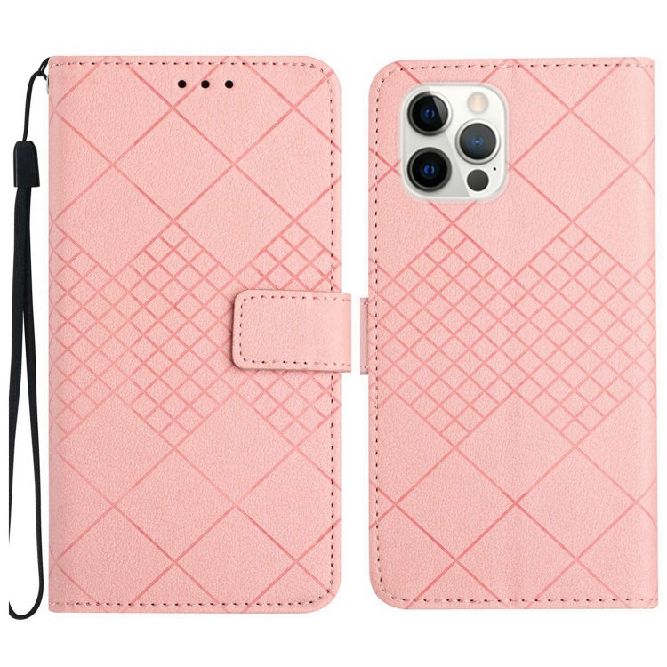 For iPhone 16 Pro Max Rhombic Grid Texture Leather Phone Case(Pink) - iPhone 16 Pro Max Cases by buy2fix | Online Shopping UK | buy2fix