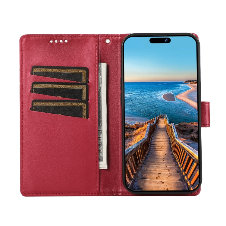 For Realme C15 / C25 / Narzo 30A PU Genuine Leather Texture Embossed Line Phone Case(Red) - Realme Cases by buy2fix | Online Shopping UK | buy2fix