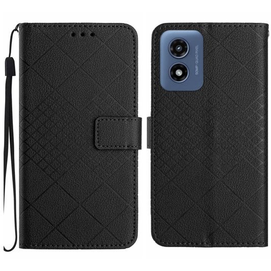 For Motorola Moto G Play 5G 2024 Rhombic Grid Texture Leather Phone Case(Black) - Motorola Cases by buy2fix | Online Shopping UK | buy2fix