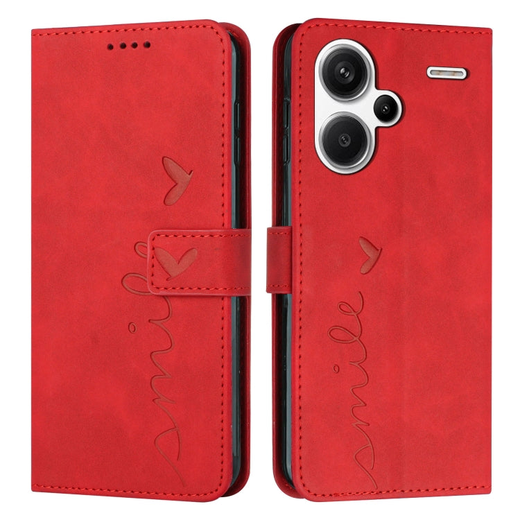 For Xiaomi Redmi Note 13 Pro+ Skin Feel Heart Embossed Leather Phone Case with Long Lanyard(Red) - Note 13 Pro+ Cases by buy2fix | Online Shopping UK | buy2fix