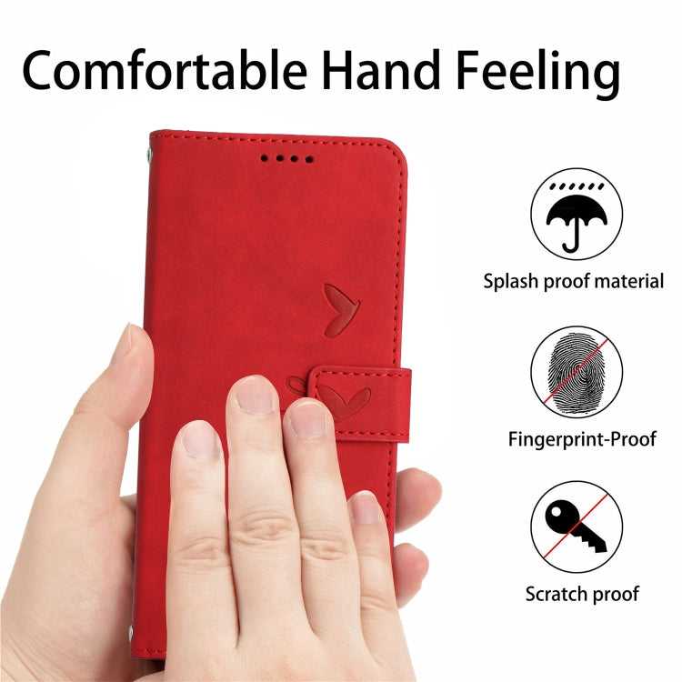 For Xiaomi Redmi Note 13 4G Global Skin Feel Heart Embossed Leather Phone Case with Long Lanyard(Red) - Note 13 Cases by buy2fix | Online Shopping UK | buy2fix