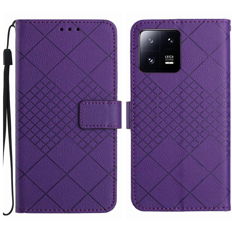 For Xiaomi 13 Pro Rhombic Grid Texture Leather Phone Case(Purple) - 13 Pro Cases by buy2fix | Online Shopping UK | buy2fix