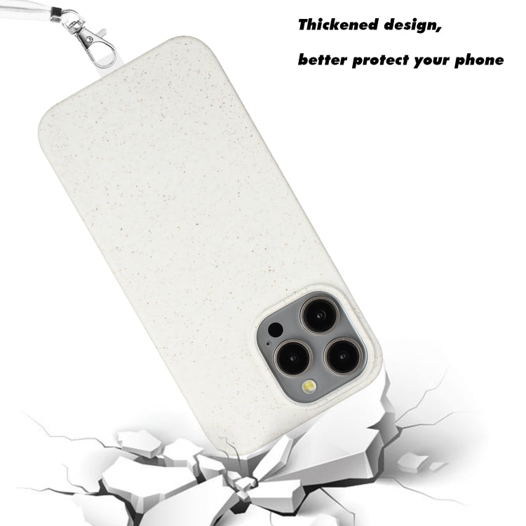 For iPhone 12 Pro Max Wheat MagSafe Magnetic Straw Material + TPU Phone Case with Lanyard(White) - iPhone 12 Pro Max Cases by buy2fix | Online Shopping UK | buy2fix