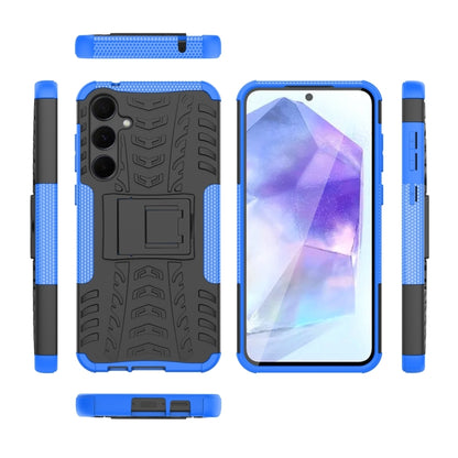 For Samsung Galaxy A55 Tire Texture TPU + PC Phone Case with Holder(Blue) - Galaxy Phone Cases by buy2fix | Online Shopping UK | buy2fix