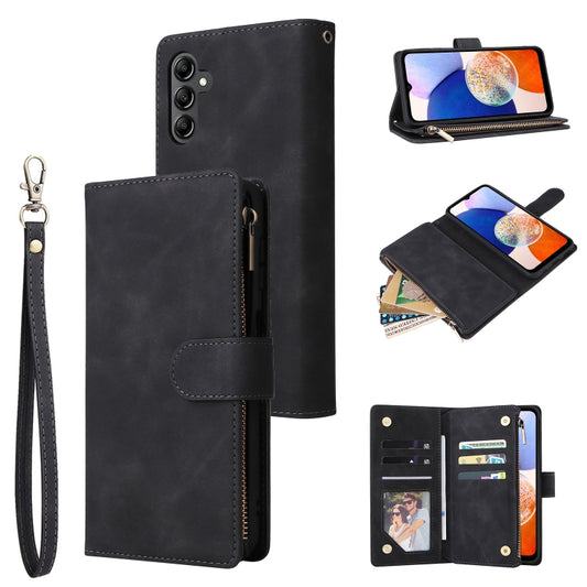 For Samsung Galaxy A15 5G Multifunctional Frosted Zipper Wallet Leather Phone Case(Black) - Galaxy Phone Cases by buy2fix | Online Shopping UK | buy2fix