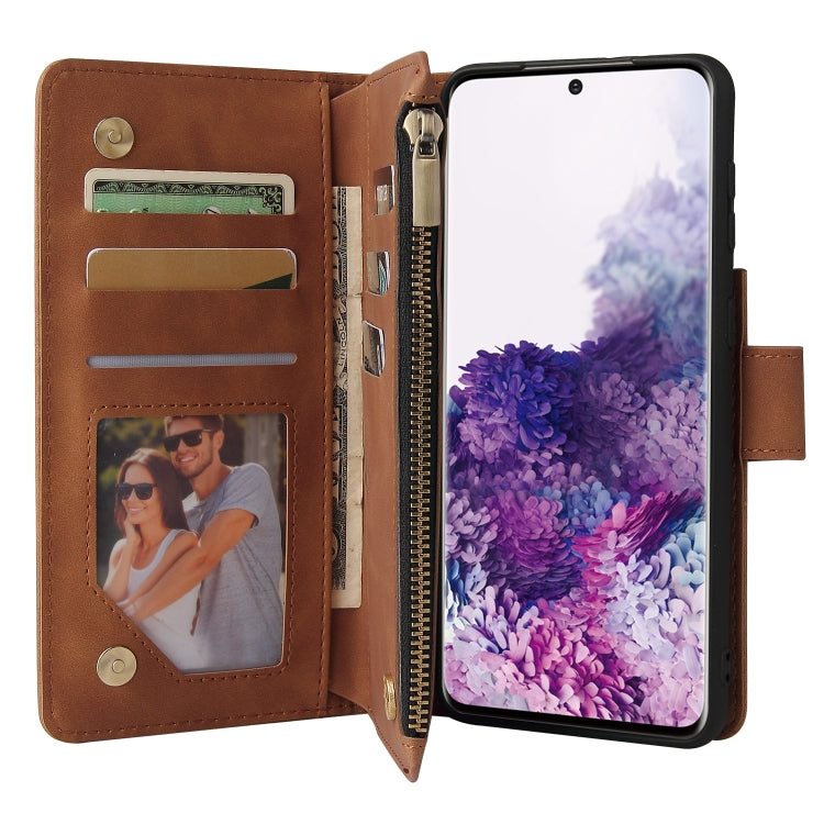 For Samsung Galaxy S21+ 5G Multifunctional Frosted Zipper Wallet Leather Phone Case(Brown) - Galaxy S21+ 5G Cases by buy2fix | Online Shopping UK | buy2fix