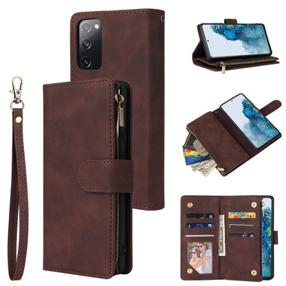 For Samsung Galaxy S20 FE 5G Multifunctional Frosted Zipper Wallet Leather Phone Case(Coffee) - Galaxy S20 FE Cases by buy2fix | Online Shopping UK | buy2fix