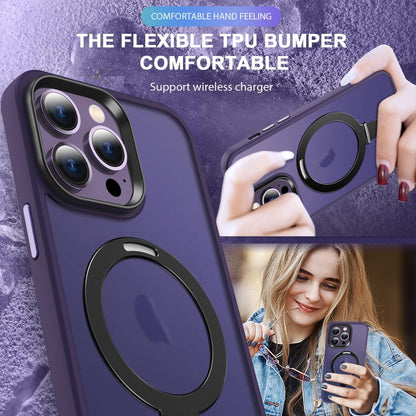 For iPhone 14 MagSafe Holder Skin-feel PC Hybrid TPU Phone Case(Dark Purple) - iPhone 14 Cases by buy2fix | Online Shopping UK | buy2fix