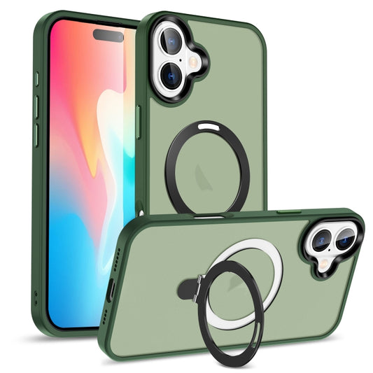 For iPhone 16 Skin-feel MagSafe Holder PC Hybrid TPU Phone Case(Green) - iPhone 16 Cases by buy2fix | Online Shopping UK | buy2fix